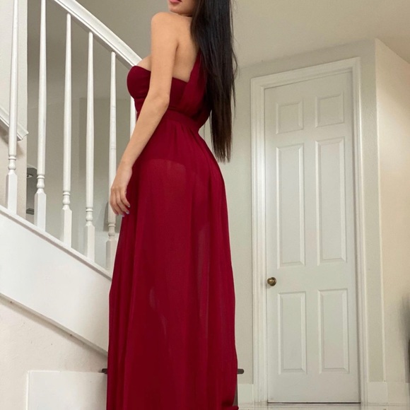 Burgundy Cocktail Maxi Dress - Picture 2 of 9